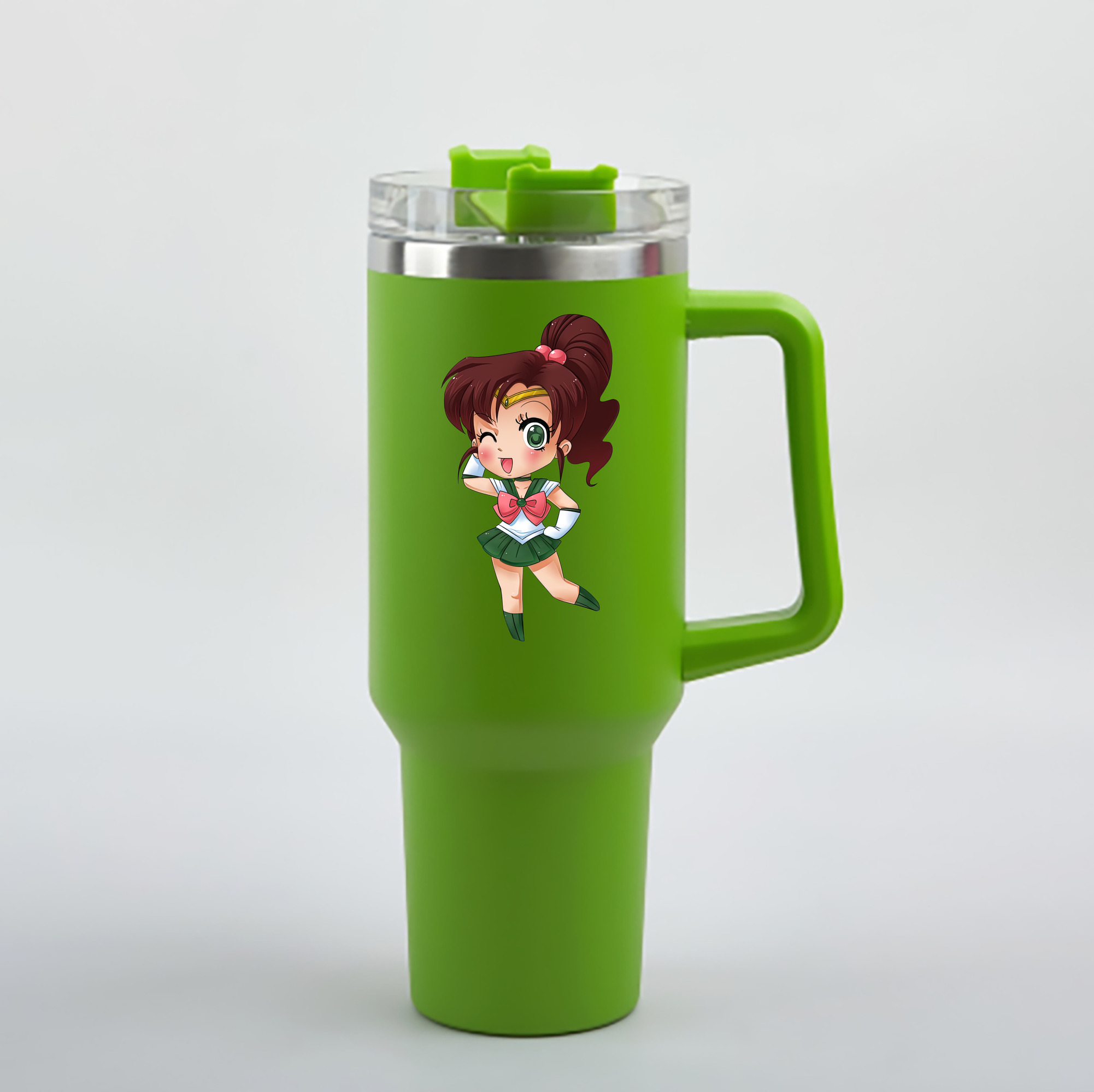 （画像用） 美少女戦士セーラームーン 木野 まこと きの まこと Sailor Moon Kino Makoto （セーラージュピター；Sailor Jupiter） 1200mL車用タンブラー - クリスタルステッカー（プラスチックストロー付き）